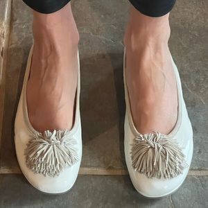 Patent Leather Ballerina Flats with Suede Poms